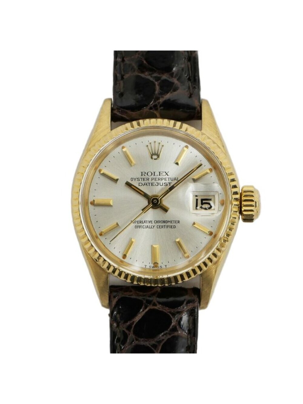 Rolex Datejust Silver Dial 18k Yellow Gold No 74 Vintage Watch Automatic Winding